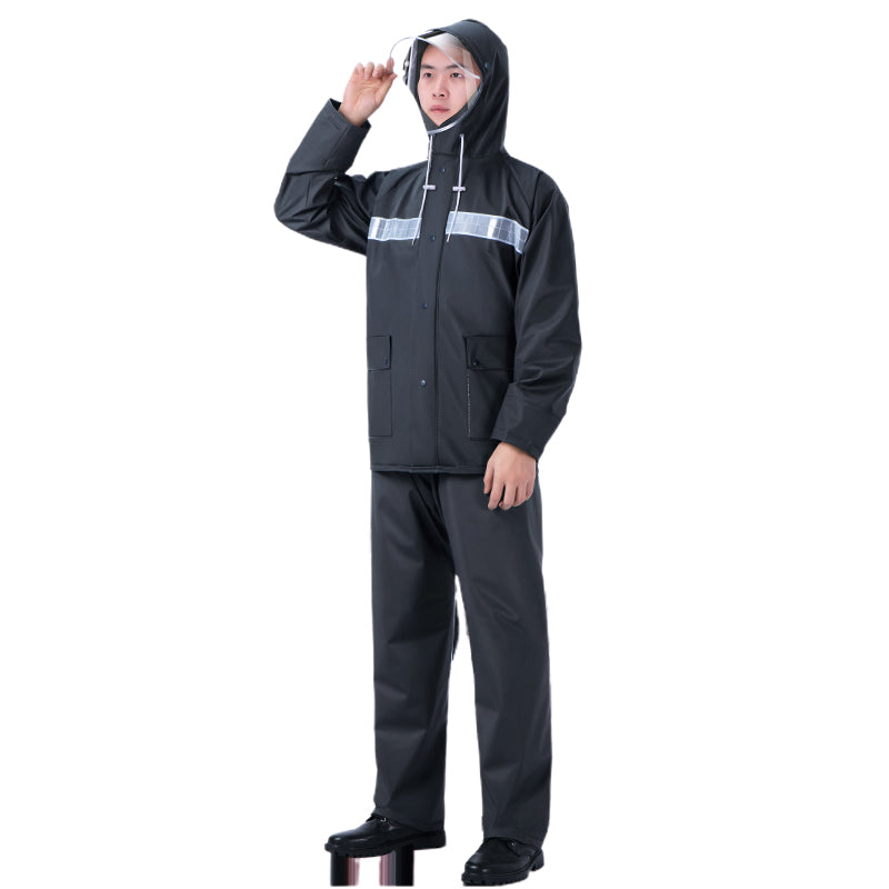HUALIE Double brim split raincoat set motorcycle rainstorm male takeout labor protection reflective thick raincoat rain pants Adult riding