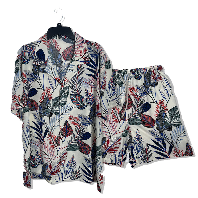 XINHUARUI Plus-size beach shirt Printed shirt White-backed leaf flower