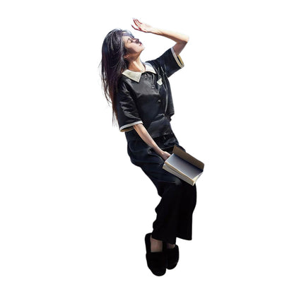 SENJI Black Short Sleeve Long Pants Set（Products can be customized, price ask customer service）Soft and breathable  Light and comfortable