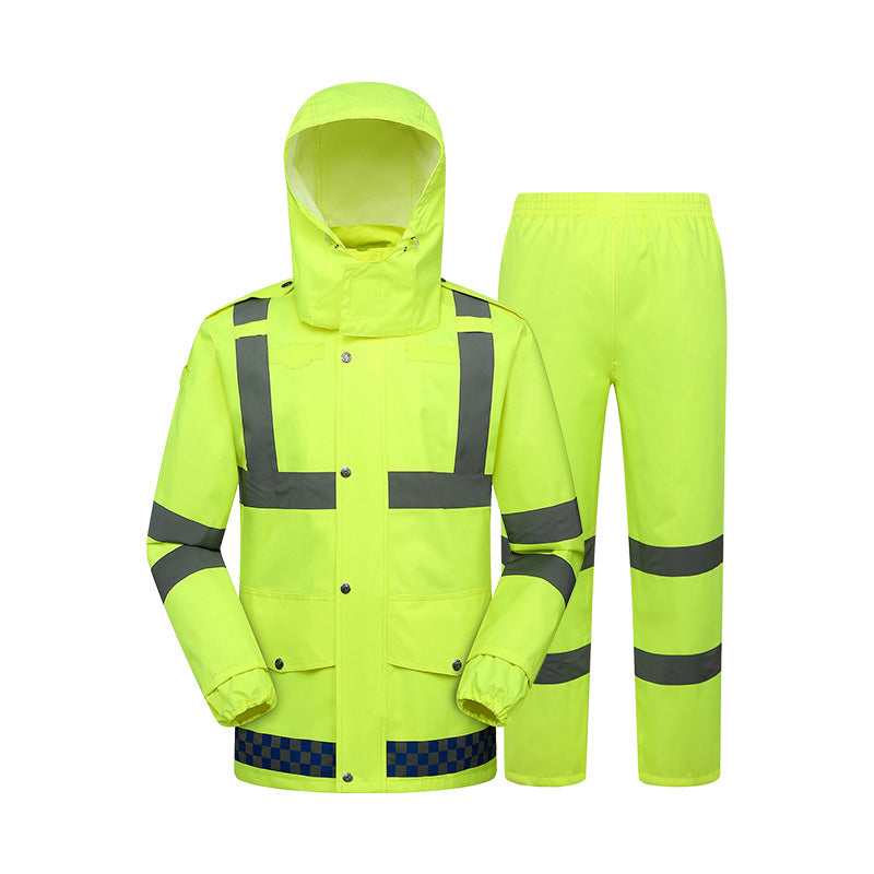 HUALIE Patrol rescue road traffic split men's and women's rainstorm safety wear fluorescent green raincoat rain pants set