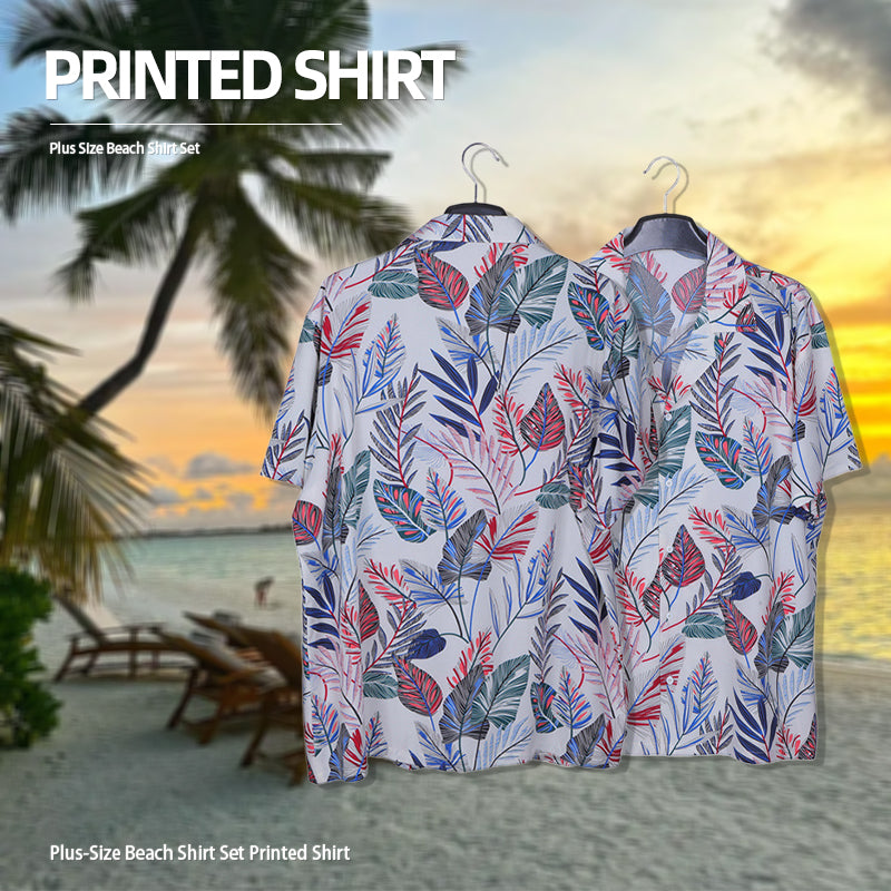 XINHUARUI Plus-size beach shirt Printed shirt  White-backed leaf flower