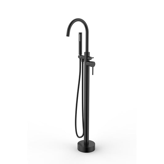 QINGQUAN Freestanding floor bath faucet black  Rotary household all copper water mixing valve