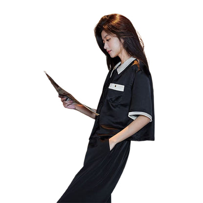 SENJI Black Short Sleeve Long Pants Set（Products can be customized, price ask customer service）Soft and breathable  Light and comfortable