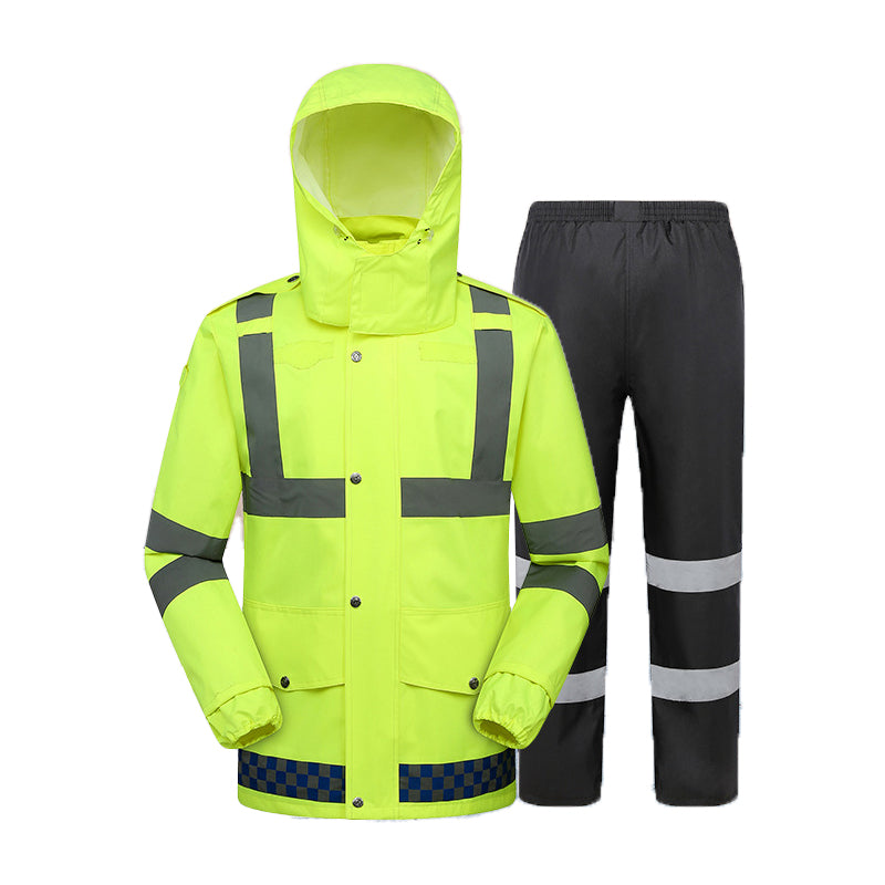 HUALIE Patrol rescue road traffic split men's and women's rainstorm safety wear fluorescent green raincoat rain pants set