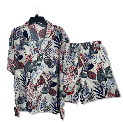 XINHUARUI Plus-size beach shirt Printed shirt  White-backed leaf flower