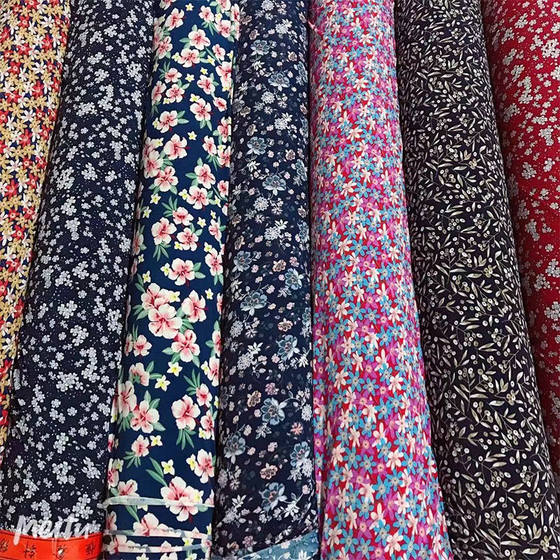 LINCHANG  Milk silk screen print flowers（Patterns can be customized） Dust cover small floral fabric clothing fabric