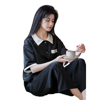 SENJI Black Short Sleeve Long Pants Set（Products can be customized, price ask customer service）Soft and breathable  Light and comfortable