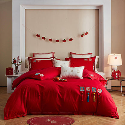 SHANGDIE Wedding wedding four-piece bedding set（Customized products, specific price ask customer service） Wedding room bed four sets of high-grade wedding four sets