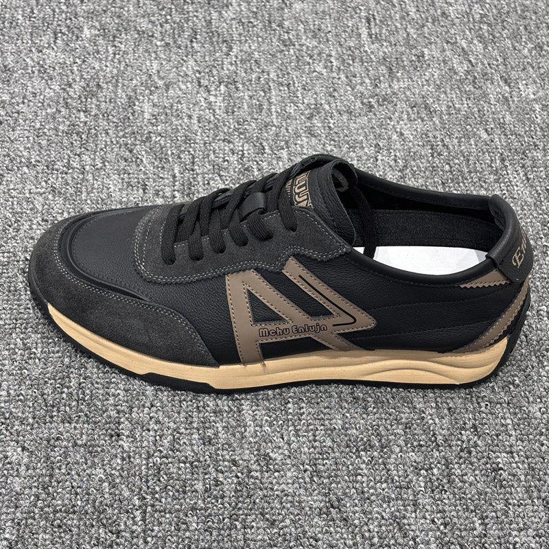 YONGJIA Spring new leather head layer cowhide fashion single shoes men's shoes All match flat comfortable sports casual shoes (85835-61)  Low top non-slip soft sole