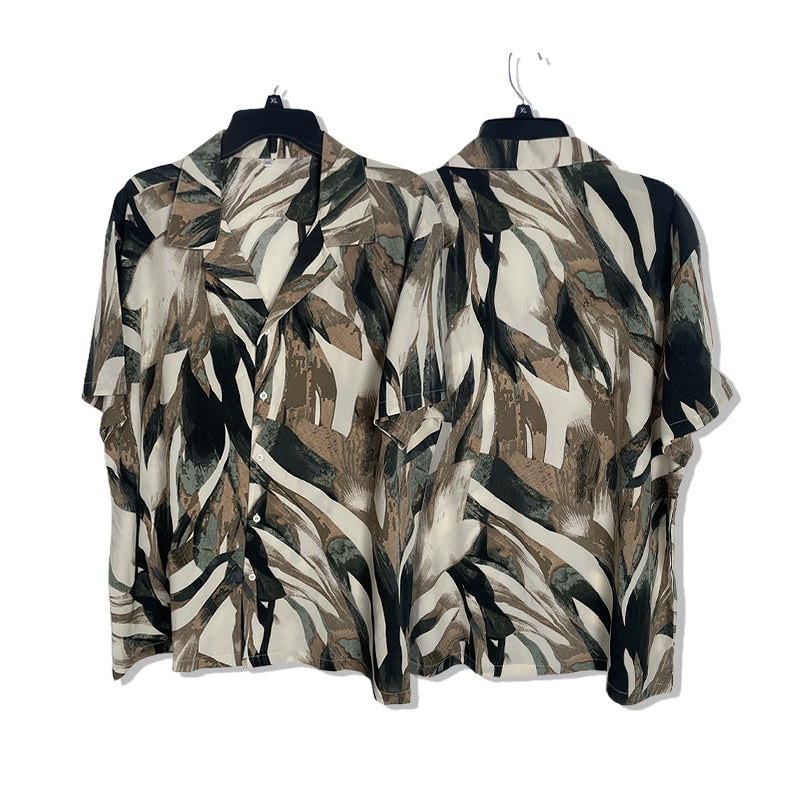 XINHUARUI Plus-size beach shirt Printed shirt  Coffee