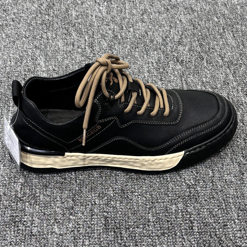 YONGJIA Spring new leather head layer cowhide fashion single shoes men's shoes all comfortable sports casual shoes (85711-1)
