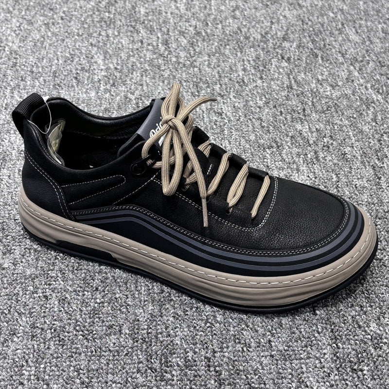 YONGJIA Spring new leather head layer cowhide fashion single shoes men's shoes all comfortable sports casual shoes (85280-1)  Low help simple soft bottom