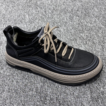 YONGJIA Spring new leather head layer cowhide fashion single shoes men's shoes all comfortable sports casual shoes (85280-1)  Low help simple soft bottom