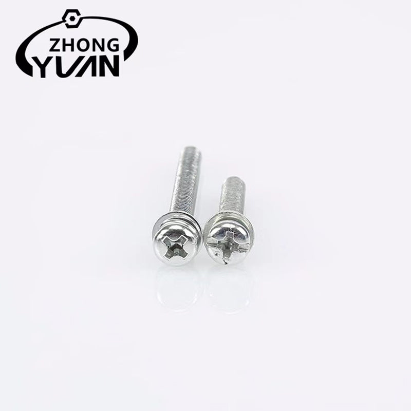 ZHONGYUAN Wholesale cross pan head three combination screw round head combination stainless steel screw furniture fastening fittings（Ask customer service for specific prices）Cross round head with flat spring washer bolt