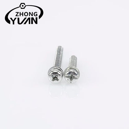 ZHONGYUAN Wholesale cross pan head three combination screw round head combination stainless steel screw furniture fastening fittings（Ask customer service for specific prices）Cross round head with flat spring washer bolt