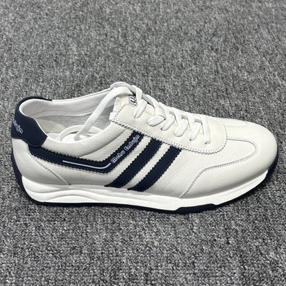 YONGJIA Spring new leather head layer cowhide Gump shoes fashion single shoes men's shoes all match flat comfortable sports casual shoes (85855-22)