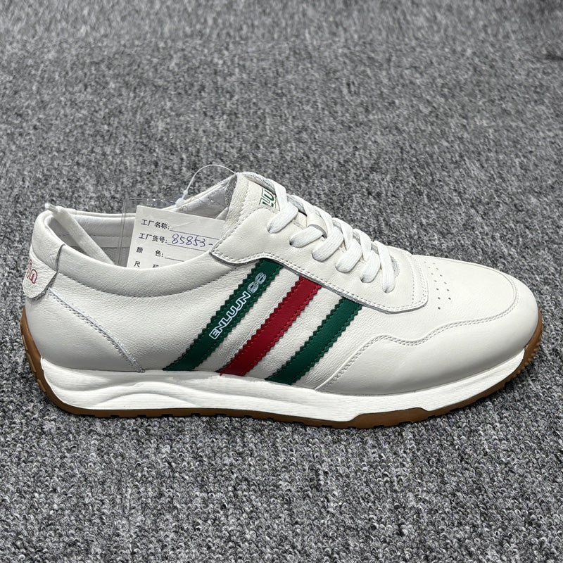 YONGJIA Spring new leather head layer cowhide Gump shoes fashion single shoes men's shoes all match flat comfortable sports casual shoes (85853-23)