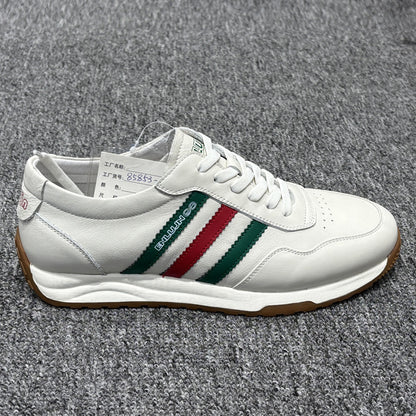 YONGJIA Spring new leather head layer cowhide Gump shoes fashion single shoes men's shoes all match flat comfortable sports casual shoes (85853-23)