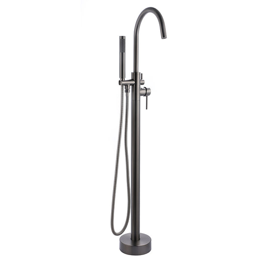 QINGQUAN Freestanding floor bath faucet Gun grey  Vertical wooden bucket wall connection