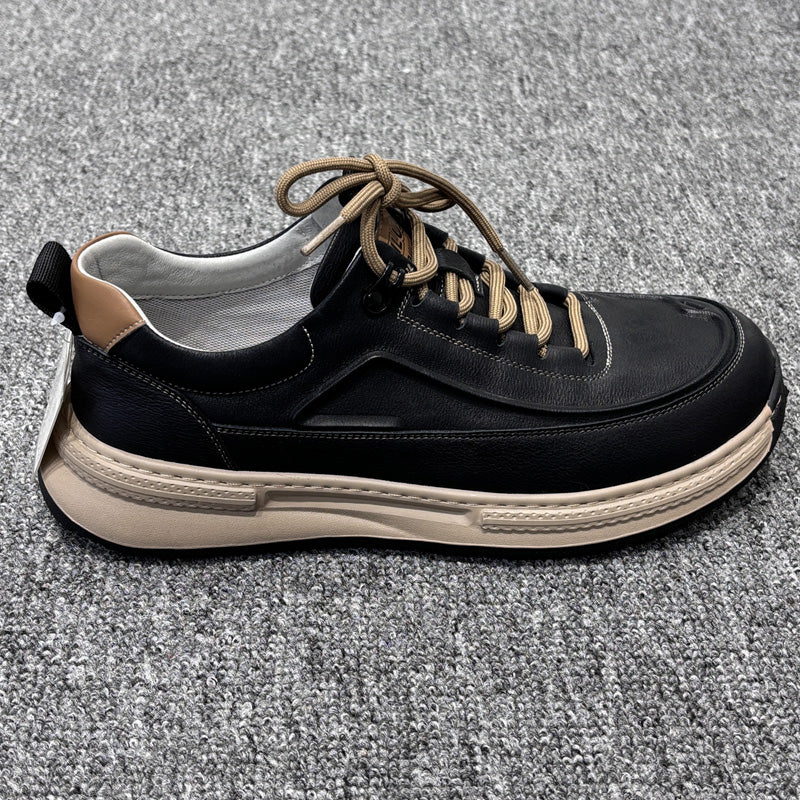 YONGJIA Spring new leather head layer cowhide fashion single shoes men's shoes All comfortable sports casual shoes (85011-1)  Low help simple soft bottom