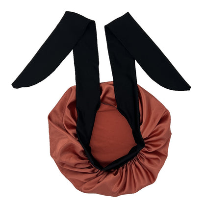 ZHENYANG Long strap adjustable sleeping cap   Long hair nightcap with bow tie