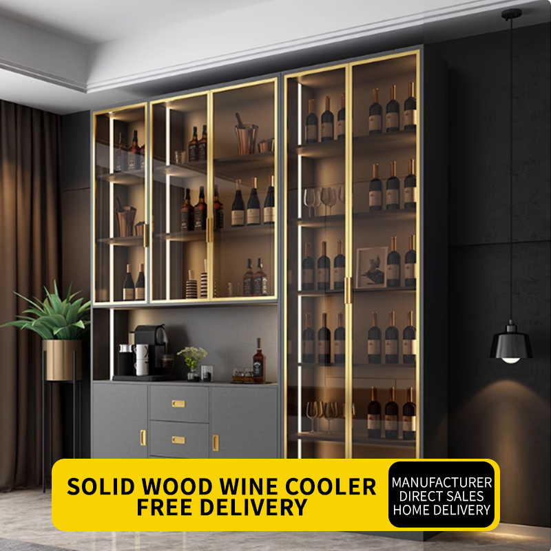 HUIBANG Simple Luxury Series Wooden Wine Cabinet（Products can be customized, price ask customer service）Solid wood multi-layer wine cabinet  Door Control Sensor Light with Book Wine Cooler