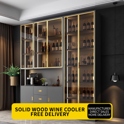 HUIBANG Simple Luxury Series Wooden Wine Cabinet（Products can be customized, price ask customer service）Solid wood multi-layer wine cabinet  Door Control Sensor Light with Book Wine Cooler