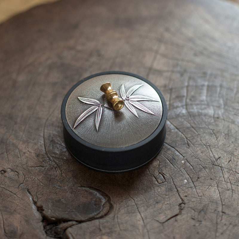 XUANYAN The bamboo moon covered the ink sea with tin  Wenfang four treasures ink stone with cover is suitable for small ink stone