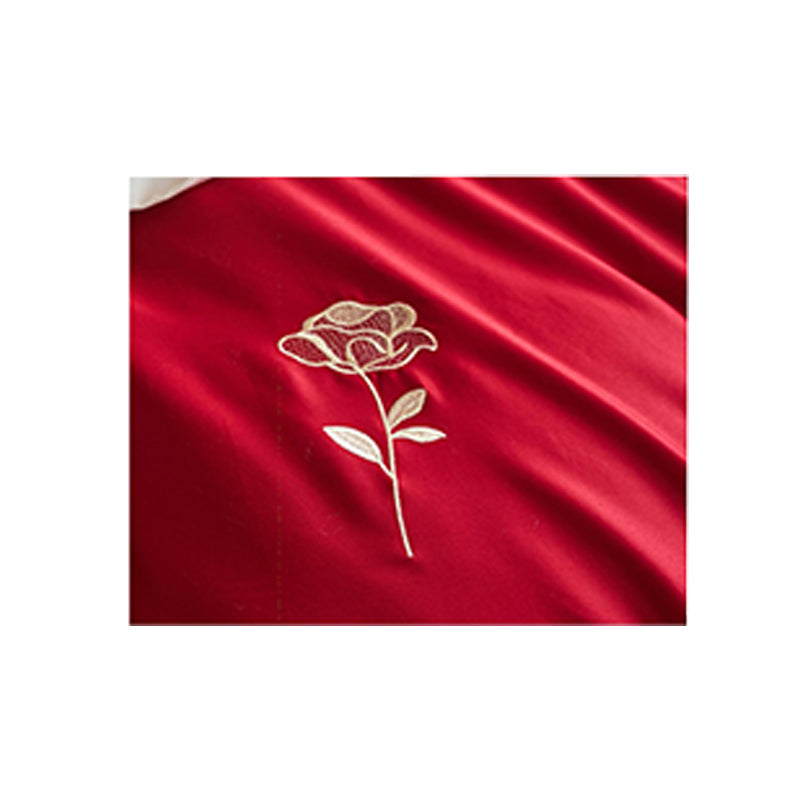 SHANGDIE Rose Heart wedding wedding 4-piece bedding set（Customized products, specific price ask customer service）Young love embroidery long staple cotton four-piece set