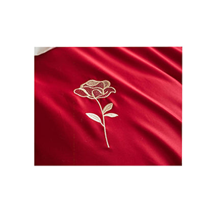 SHANGDIE Rose Heart wedding wedding 4-piece bedding set（Customized products, specific price ask customer service）Young love embroidery long staple cotton four-piece set