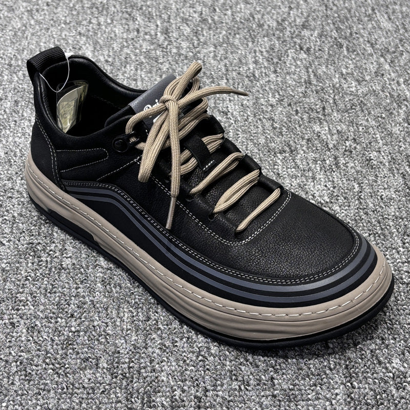 YONGJIA Spring new leather head layer cowhide fashion single shoes men's shoes all comfortable sports casual shoes (85280-1)  Low help simple soft bottom