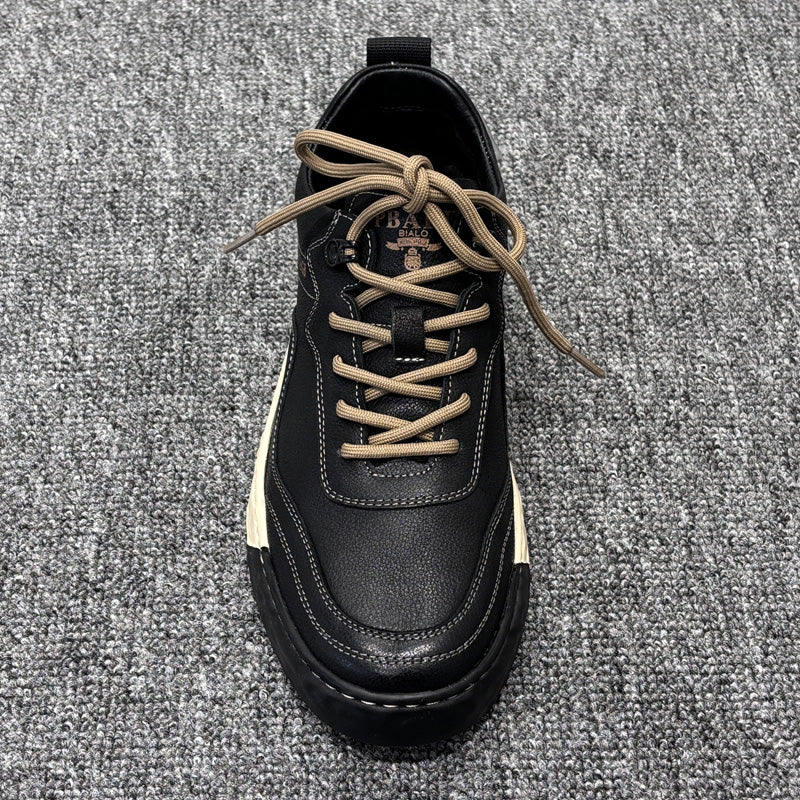 YONGJIA Spring new leather head layer cowhide fashion single shoes men's shoes all comfortable sports casual shoes (85711-1)