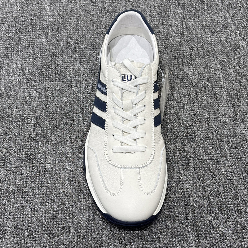 YONGJIA Spring new leather head layer cowhide Gump shoes fashion single shoes men's shoes all match flat comfortable sports casual shoes (85855-22)