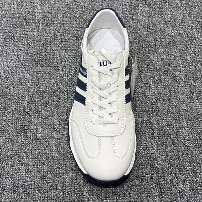 YONGJIA Spring new leather head layer cowhide Gump shoes fashion single shoes men's shoes all match flat comfortable sports casual shoes (85855-22)