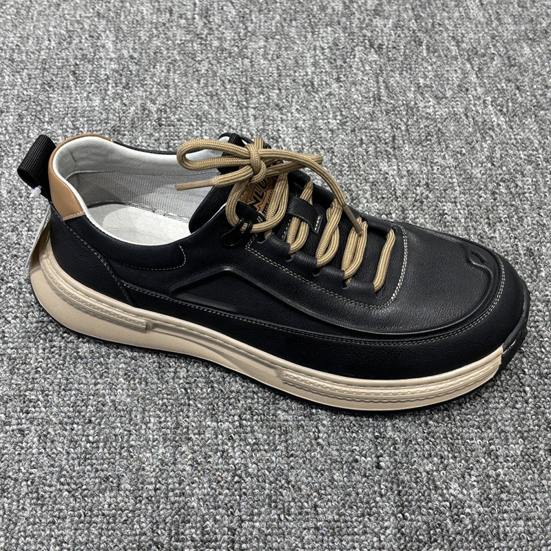 YONGJIA Spring new leather head layer cowhide fashion single shoes men's shoes All comfortable sports casual shoes (85011-1)  Low help simple soft bottom