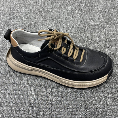 YONGJIA Spring new leather head layer cowhide fashion single shoes men's shoes All comfortable sports casual shoes (85011-1)  Low help simple soft bottom