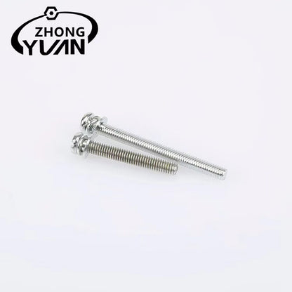 ZHONGYUAN Wholesale cross pan head three combination screw round head combination stainless steel screw furniture fastening fittings（Ask customer service for specific prices）Cross round head with flat spring washer bolt