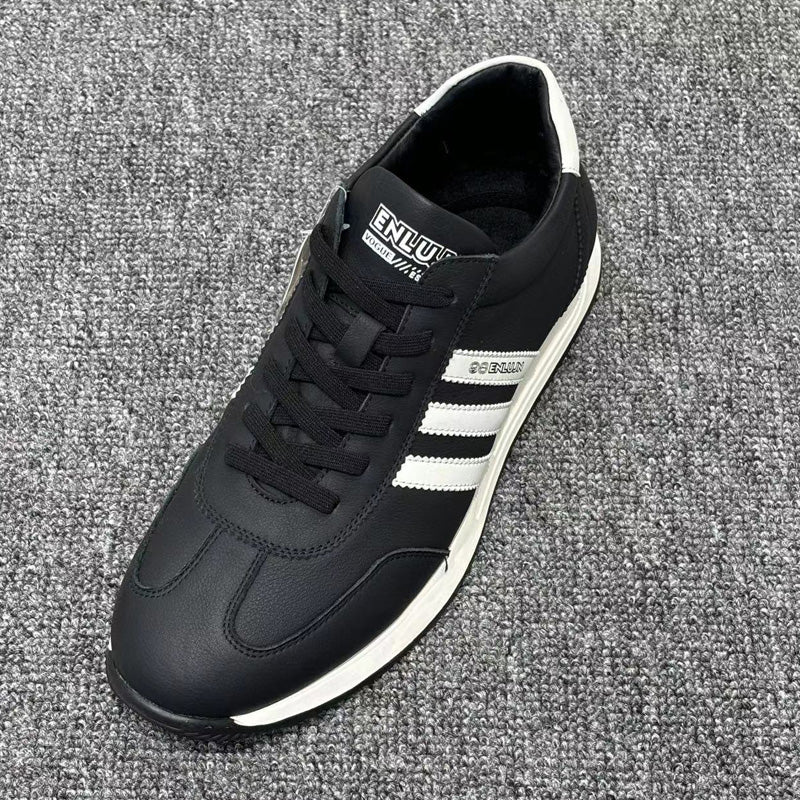 YONGJIA Winter leather head layer cowhide Gump shoes Fashion cotton shoes men's shoes All match flat comfortable sports casual shoes (85973-30) Thick base for autumn and winter
