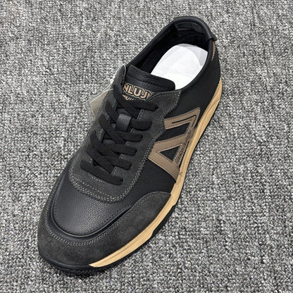 YONGJIA Spring new leather head layer cowhide fashion single shoes men's shoes All match flat comfortable sports casual shoes (85835-61)  Low top non-slip soft sole