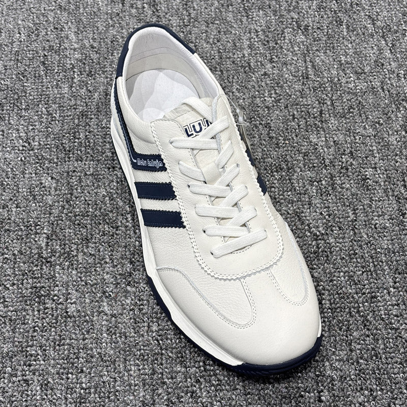 YONGJIA Spring new leather head layer cowhide Gump shoes fashion single shoes men's shoes all match flat comfortable sports casual shoes (85855-22)
