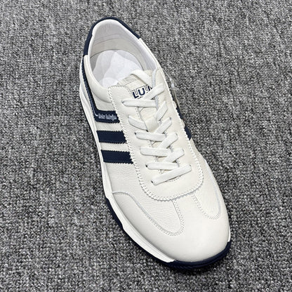 YONGJIA Spring new leather head layer cowhide Gump shoes fashion single shoes men's shoes all match flat comfortable sports casual shoes (85855-22)