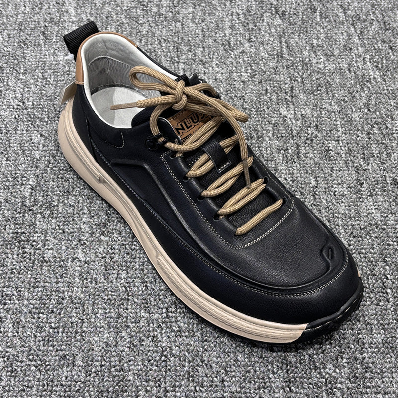 YONGJIA Spring new leather head layer cowhide fashion single shoes men's shoes All comfortable sports casual shoes (85011-1)  Low help simple soft bottom