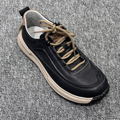 YONGJIA Spring new leather head layer cowhide fashion single shoes men's shoes All comfortable sports casual shoes (85011-1)  Low help simple soft bottom