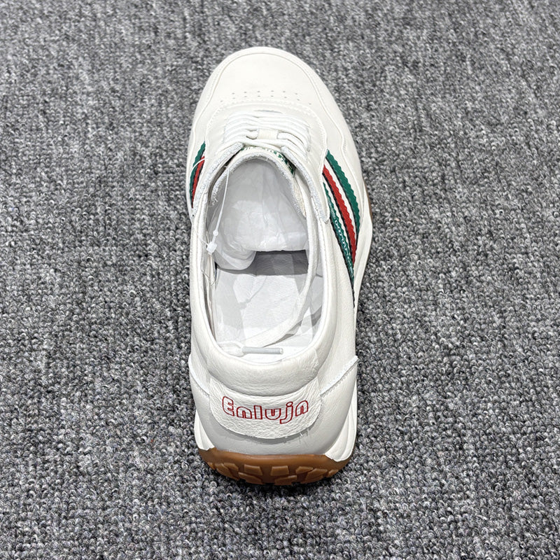 YONGJIA Spring new leather head layer cowhide Gump shoes fashion single shoes men's shoes all match flat comfortable sports casual shoes (85853-23)