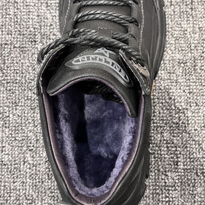 YONGJIA Winter high top leather head layer cowhide wool thick warm men's shoes Casual comfortable men's leather boots (66862-1M)