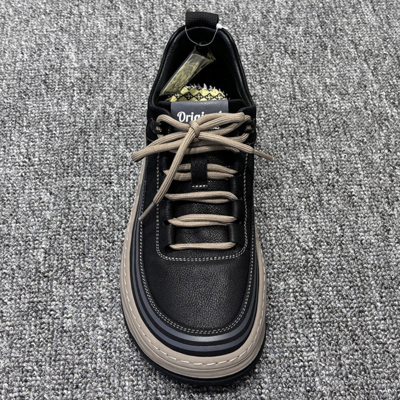 YONGJIA Spring new leather head layer cowhide fashion single shoes men's shoes all comfortable sports casual shoes (85280-1)  Low help simple soft bottom