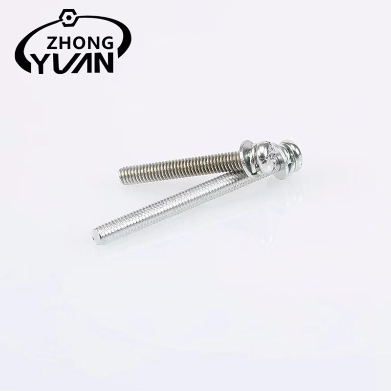 ZHONGYUAN Wholesale cross pan head three combination screw round head combination stainless steel screw furniture fastening fittings（Ask customer service for specific prices）Cross round head with flat spring washer bolt