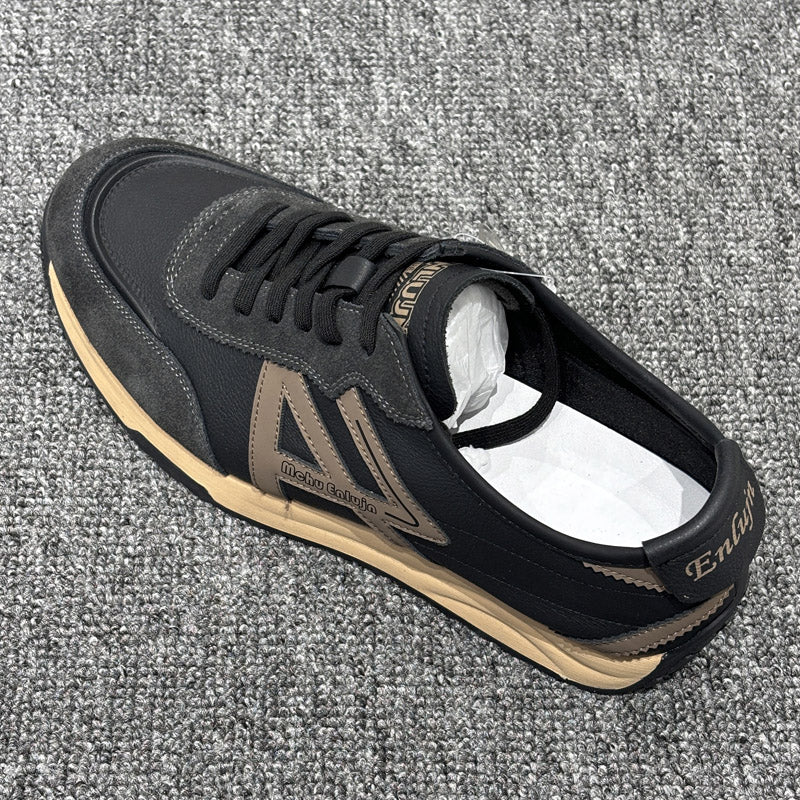YONGJIA Spring new leather head layer cowhide fashion single shoes men's shoes All match flat comfortable sports casual shoes (85835-61)  Low top non-slip soft sole