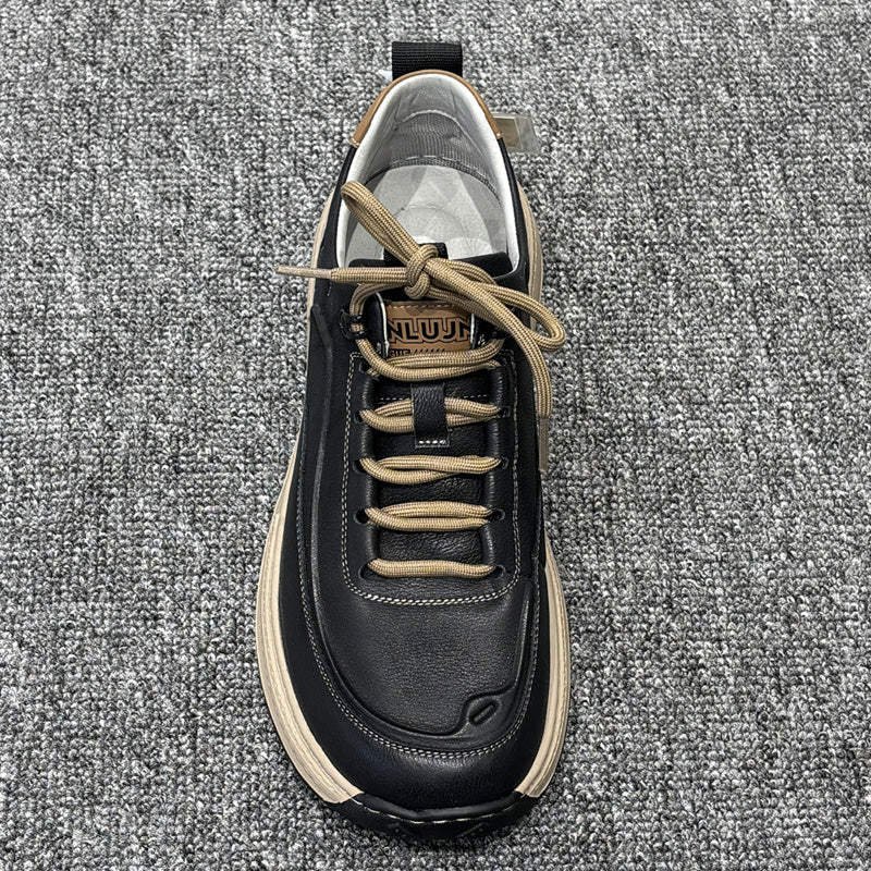 YONGJIA Spring new leather head layer cowhide fashion single shoes men's shoes All comfortable sports casual shoes (85011-1)  Low help simple soft bottom