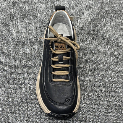 YONGJIA Spring new leather head layer cowhide fashion single shoes men's shoes All comfortable sports casual shoes (85011-1)  Low help simple soft bottom